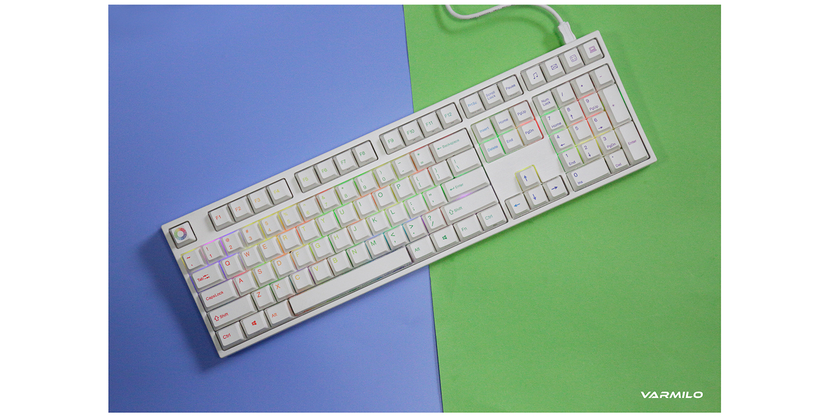 Bàn phím cơ Varmilo VA108M Rainbow Led RGB - Mechanical Cherry Red Switch có thiết kế độc đáo